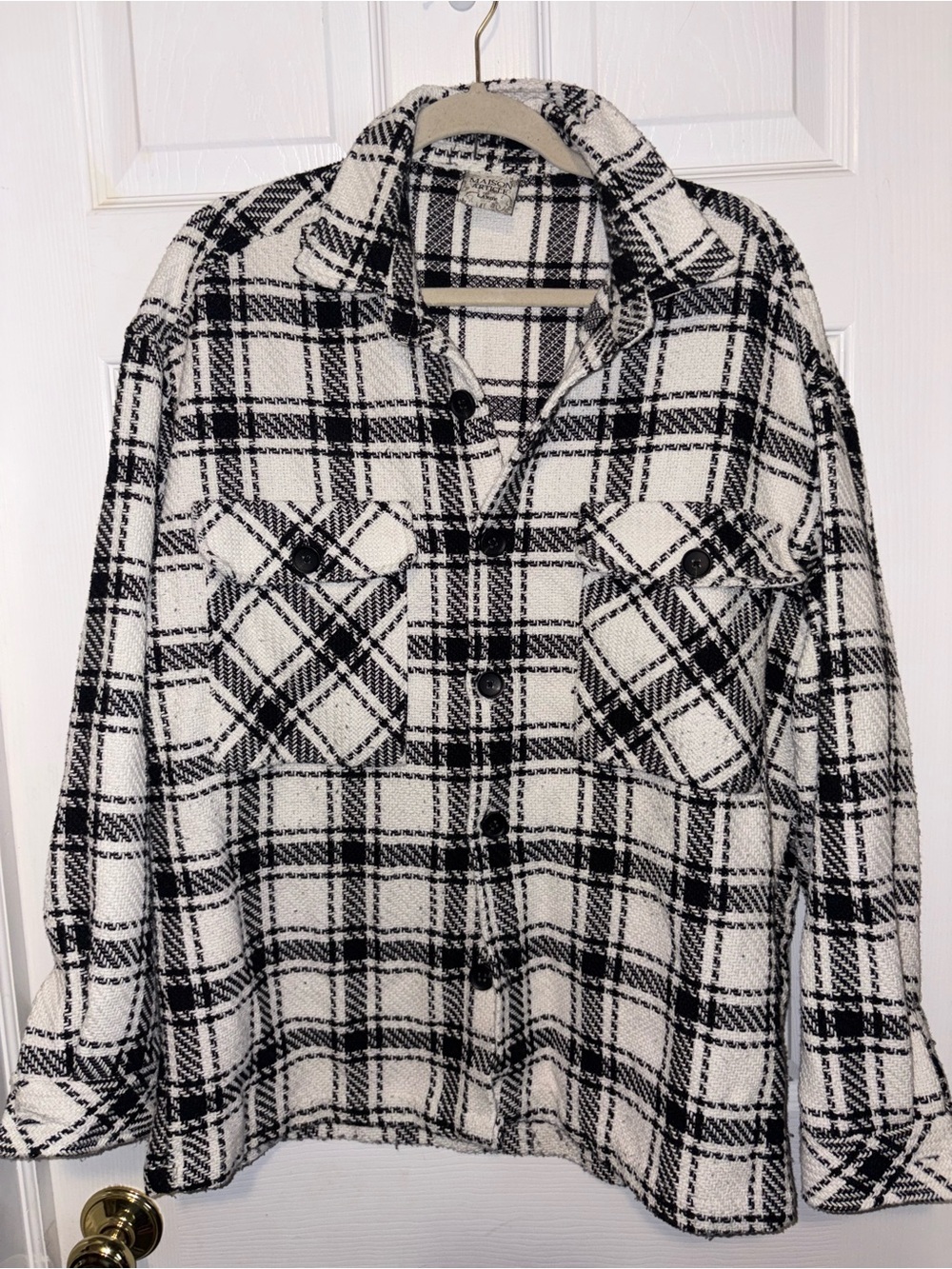 Madison Black and White Plaid Button-Down Shirt women’s oversized large